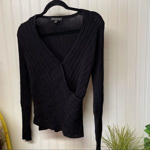 INC Black Ribbed V-Neck Sweater Size Large